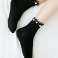 thumbnail image 4 of Women Socks Cotton Cute Socks Ruffle Socks Lace Socks With Pearls Solid Color Gift, 4 of 5