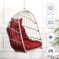 thumbnail image 3 of E-Western Outdoor Garden Egg Swing Chair Hanging Chair with Foldable PE Rattan, Removable Cushions, Easy Setup, Weather-Resistant, Red, 41.73" x 29.3" x 7.48", 3 of 15