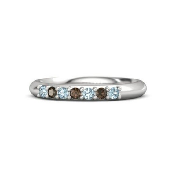 Blue Aquamarine & Smoky Quartz Half Eternity Stacking Band Ring 925 Sterling Silver Ring Women Gift Gift For Mom - Wife Promise Gift