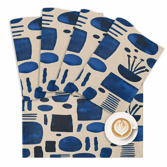 Placemat Blue Floral Geometric Texture Placemats for Dining Table Modern Art Washable Table Mats for Party Kitchen Dining Decoration