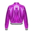 thumbnail image 3 of Riismen Kids Girls Metallic Bomber Jacket Coat Zip Up Outerwear Jazz Hip Hop Modern Dance Top Purple 16, 3 of 7