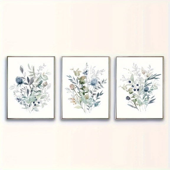 2D for FIAT, 3pcs Wildflower Bouquet Watercolor Canvas Print Set, Frameless Canvas Wall Art, Green Plant Floral Decor, Suitable for Living Room or Bedroom, Thanksgiving Gift, Unframed Wall Decoratio