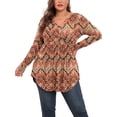 thumbnail image 4 of PINKSIR Plus Size Henley Shirts for Women V Neck Button Long Sleeve Flowy Tunic Tops Curved Hem Fall Ink Yellow Ripple 4X, 4 of 8
