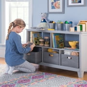 Martha Stewart Living and Learning Kids' Low Bookcase (Gray) - 24 Inch Wooden Storage Organizer Cubby with Fabric Bins for Playroom and Bedroom