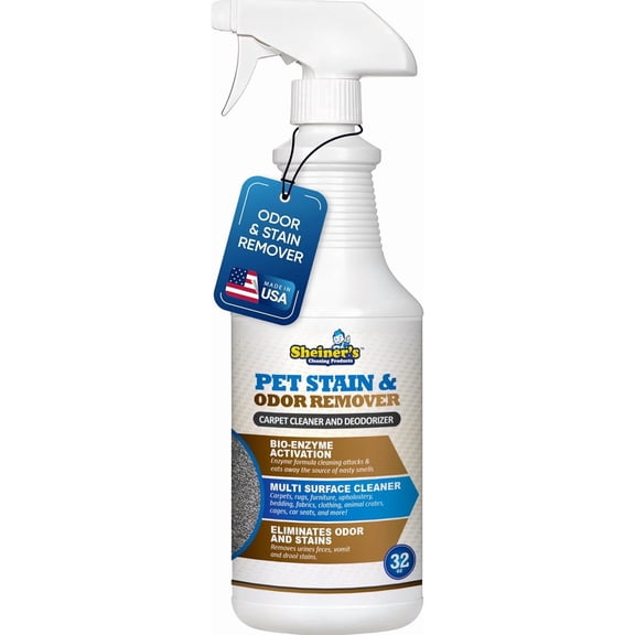 Pet Stain Remover & Pet Odor Eliminator, Advanced Cleaning Bio-Enzyme Cleaner Solution for Carpets, Rugs, Upholstery & Multi-Surfaces, Safe for Pets & Kids. (32 oz)