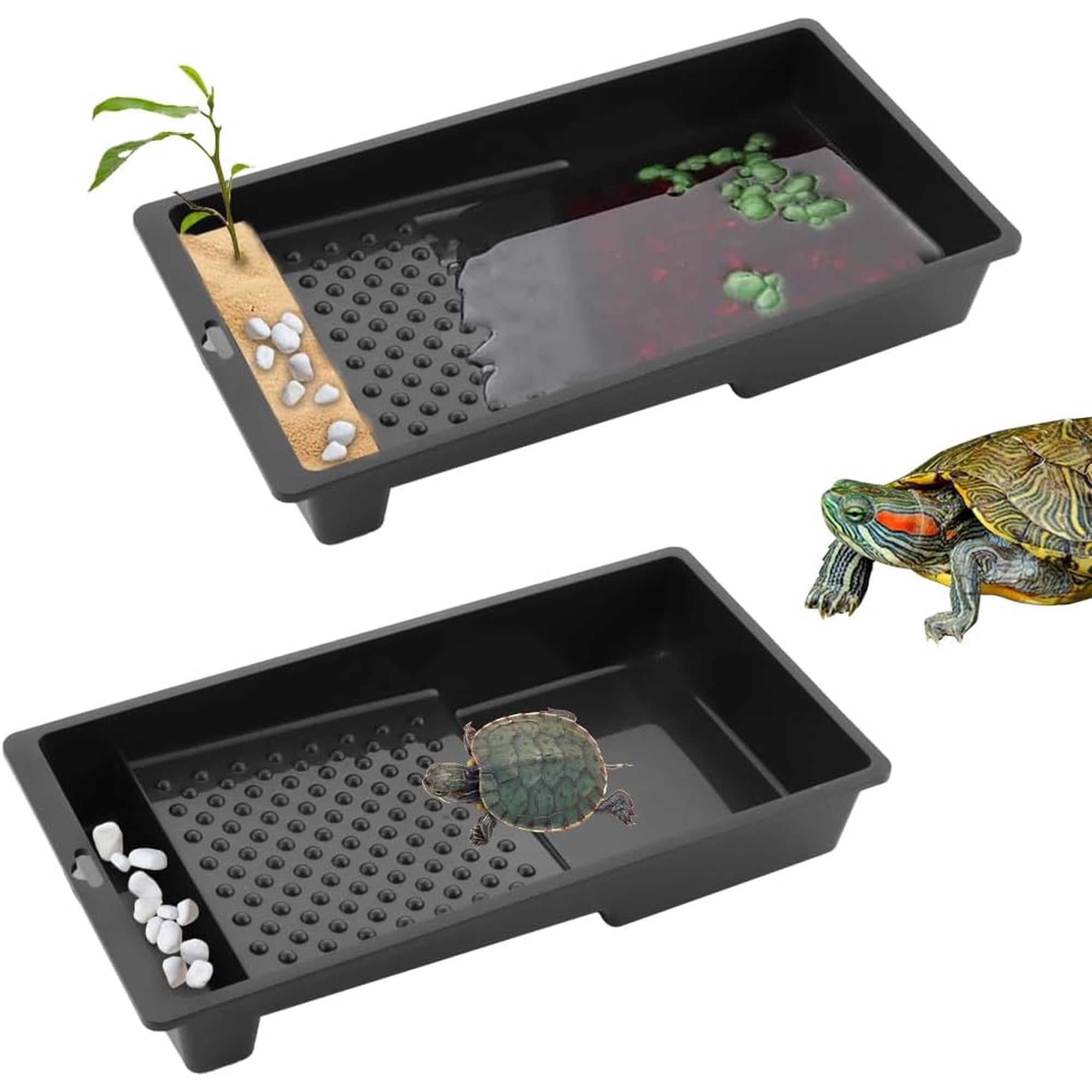 2 Pack Large Reptile Habitat Turtle Bathing Pool Amphibian Reptile Food Bowl and Water Dish DIY Landscaping Habitat Aquarium Decoration Basin for Turtle Horned Frog Lizard Gecko Hermit Crab Small