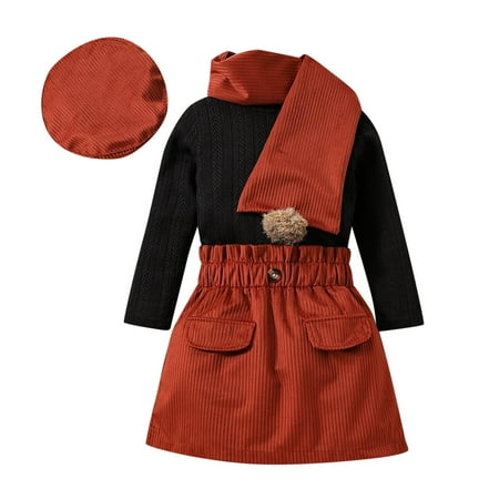 

Receiving Baby Blanket Girl Set Girls Size 7 Kids Toddler Child Girls Long Sleeve Ribbed Tops Solid Patchwork Skirt With Scarves And Hat 4PCS Outfits Set Baby Girl Thanksgiving Outfit Set