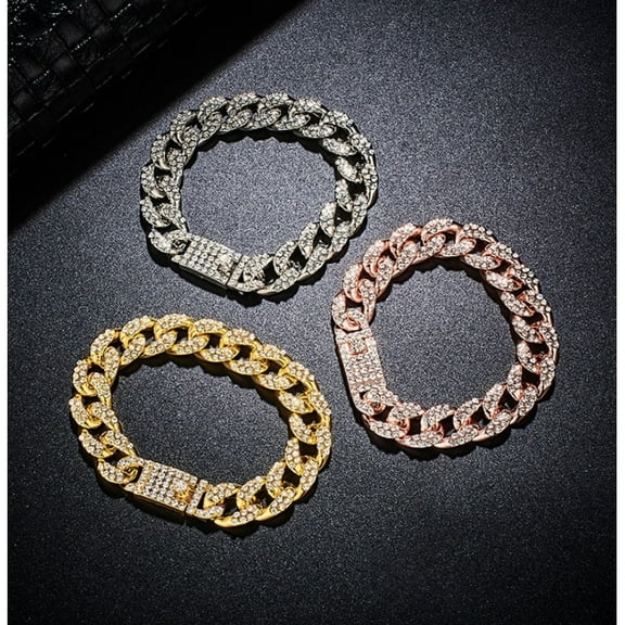 Gold Filled High Polish Finsh Mens Bracelet Hip Hop Miami Cuban Link Gold Silver Rose Color Iced Out Paved 8