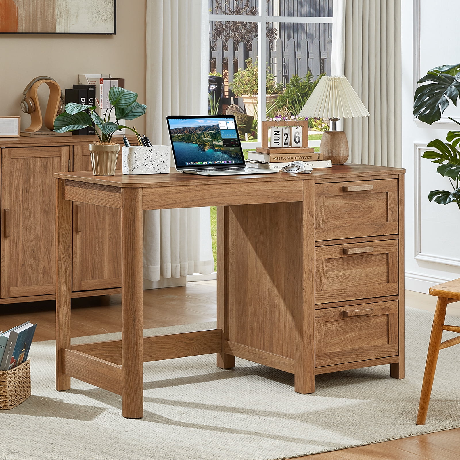 Leyaoyao 48" Computer Writing PC Desk Home Office with Storage Drawers, Modern Laptop Desk Workstation for Bedroom, Dark Wood