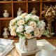 thumbnail image 4 of Jarrón de cerámica con arreglos de flores artificiales – Decoración de bola floral de seda falsa, ramo de plástico, tallos ajustables, centro de mesa para fiesta en casa y oficina de boda, 4 of 6