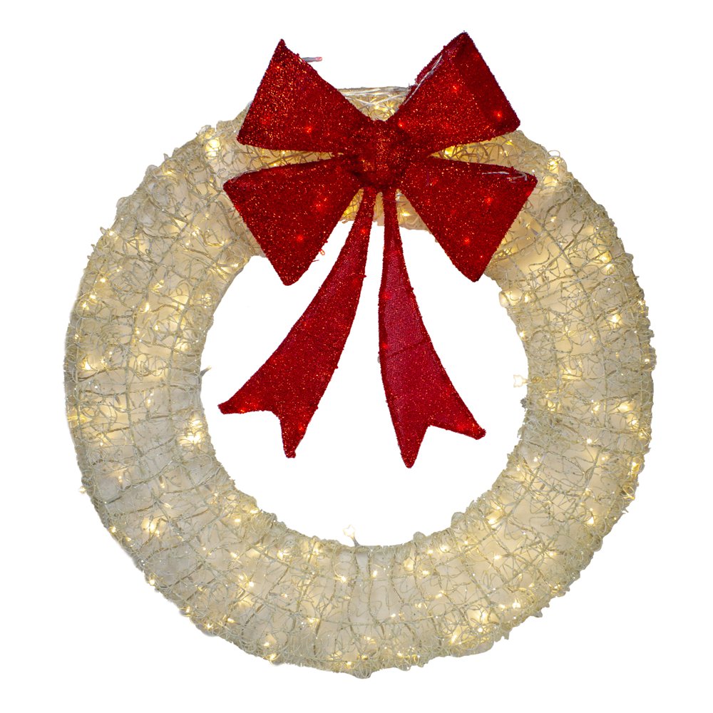 PreLit Red Bow Artificial Christmas Wreath 36Inch, Warm White