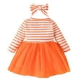 thumbnail image 4 of Utlike Halloween Girls Dresses Party Casual Long Sleeve Cartoon Pumpkin Print Orange White Stripe Mesh Princess Dress For Baby Autumn Winter Cozy Sundress For Girl Size 9 Months-12 Months, 4 of 9