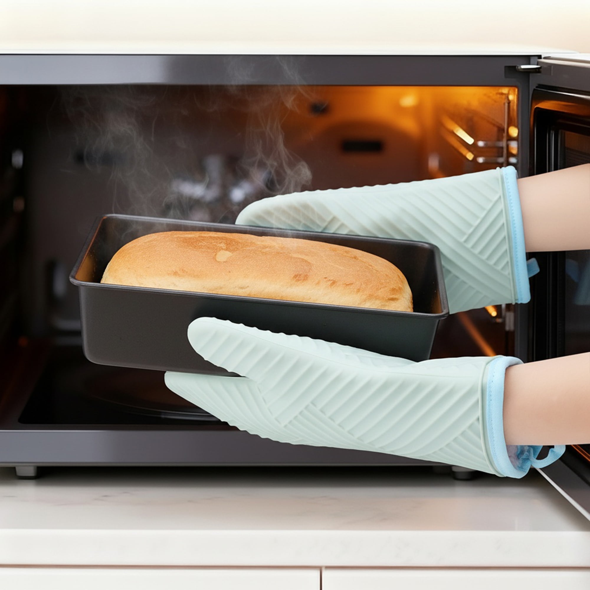 REGALWOVEN Oven Mitts and Pot Holders Sets of 4, Heat Resistant and Non-Slip Turquoise 13x7.5inch