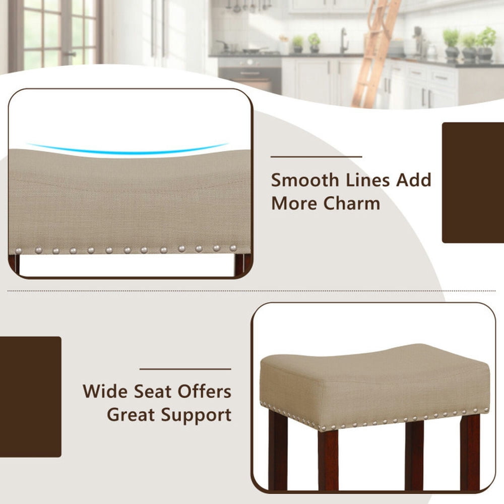 Demi Bonn 29" Set of 2 Bar Stool with Curved Seat Cushions, Modern Dining Chair, Beige