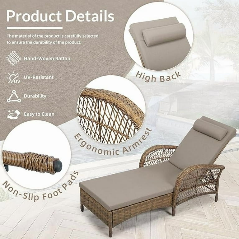 EPICOZY 2-Piece Outdoor Wicker Lounge Chairs with Cushion, Rattan