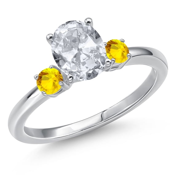 Gem Stone King 14K White Gold White Topaz and Yellow Sapphire Engagement Ring for Women | 1.77 Cttw | Oval 8X6MM | Gemstone November Birthstone | Size 7