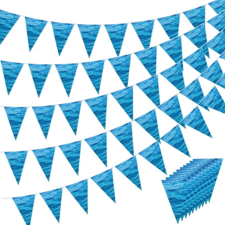 5 Pack Ocean Wave Banner Party Decorations - Under The Sea Triangle Flag Banner Decorations, Ocean Pennant Banner, Sea Theme Mermaid Bunting Banner Decor