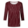 thumbnail image 4 of IROINNID Women Printed Round Neck Casual 3/4 Sleeve Shirt Summer Trendy Blouse Cute Tops Comfortable Loose Fit Fashion T Shirt Clothes(Wine#3,L), 4 of 9