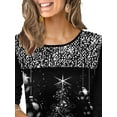 thumbnail image 3 of DYMADE Women Plus Size Christmas Print 3/4 Sleeve Crew Neck T-shirt Causal Loose Top, 3 of 6