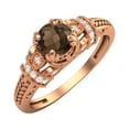 thumbnail image 3 of Mooneye 5 mm Round Shape Smoky Quartz 925 Sterling Silver Rose Plated Wedding Blossom Design Ring, 3 of 4