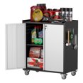 thumbnail image 2 of GAEANET 2 Door Rolling Garage Storage Cabinet with Side Pegboards, Lockable Metal Tool Cabinet with Wheels, Assembly Required, Black/Gray, 2 of 7
