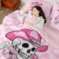 thumbnail image 4 of jejeloiu Gothic Skeleton 7pcs Bedding Comforter Set,Pink Leopard Print Queen Bedding Sets For Girls Reversible, 4 of 8