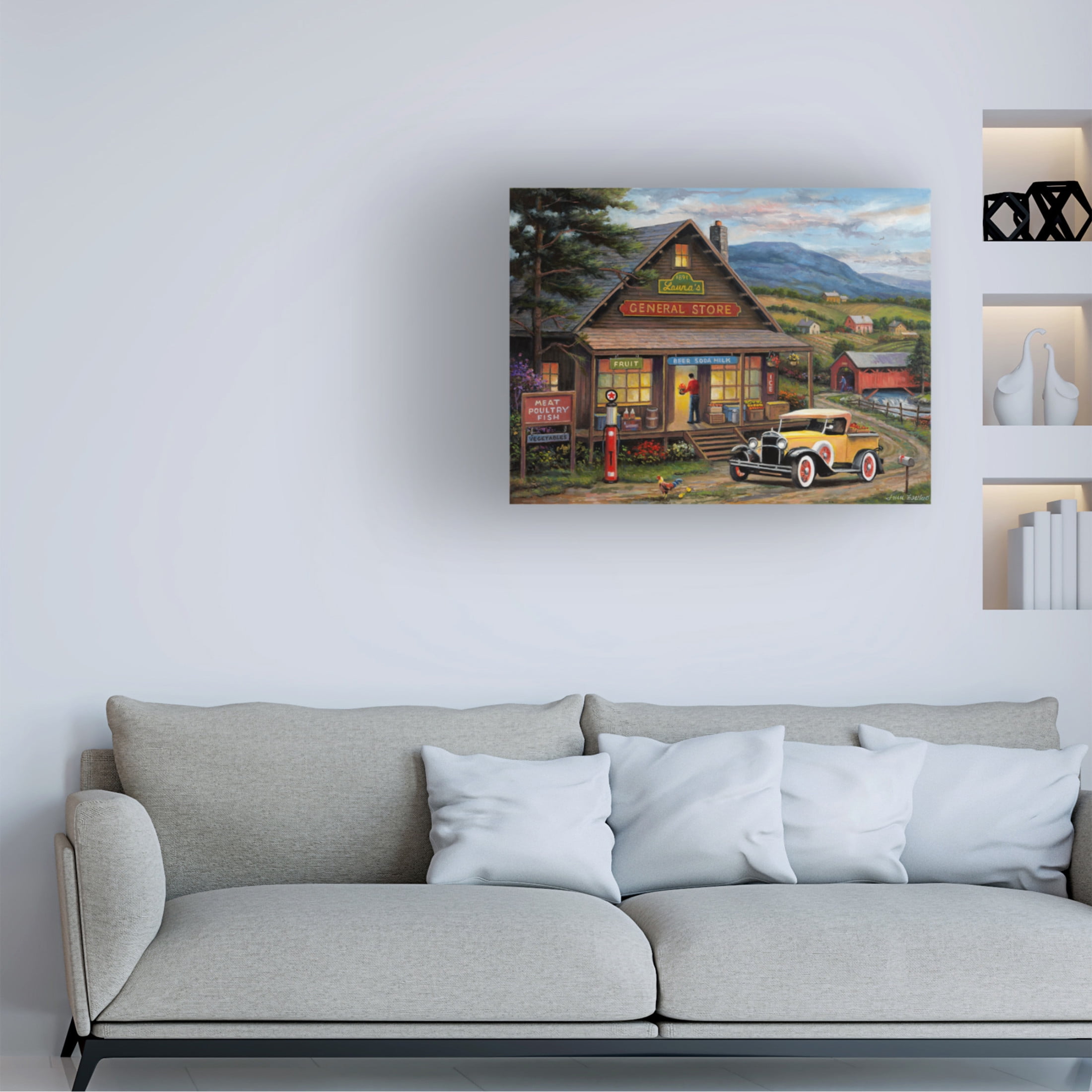 Canvas Wall Art - John Zaccheo 'Lauras General Store' Wall Art for Living Room, Bedroom, or Office Décor by Trademark Fine Art - 19 x 14 Inches