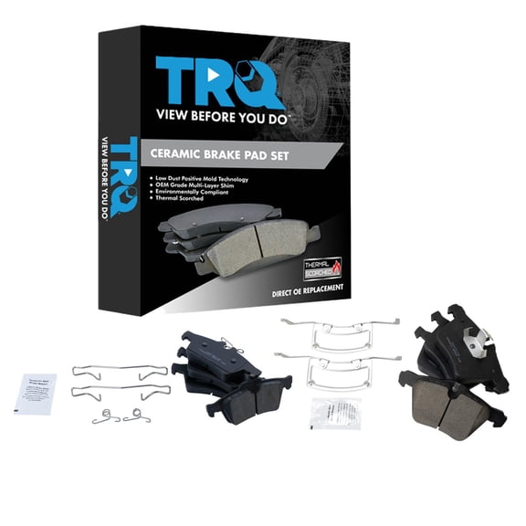 TRQ Front and Rear Brake Pads Ceramic Hardware Fits 2006-2008 Jaguar S-Type 2005-2009 Super V8 2009-2015 XF 2011-2016 XJ XJR 2010-2015 XK 2007-2009 XKR