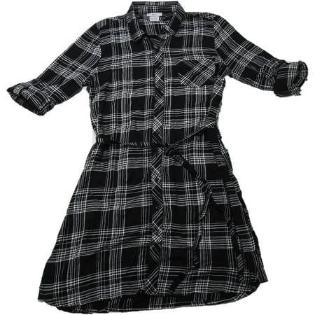 BLL nyc Womens Size Large Belted Soft Rayon Shirt Dress, Black/White