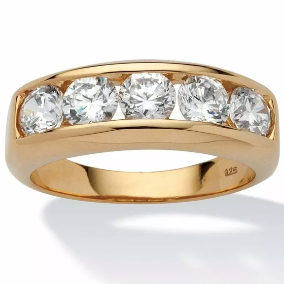 3 Ct Round Cut Moissanite Men's 5-Stone Anniversary Band Ring 14k Yellow Gold Plated