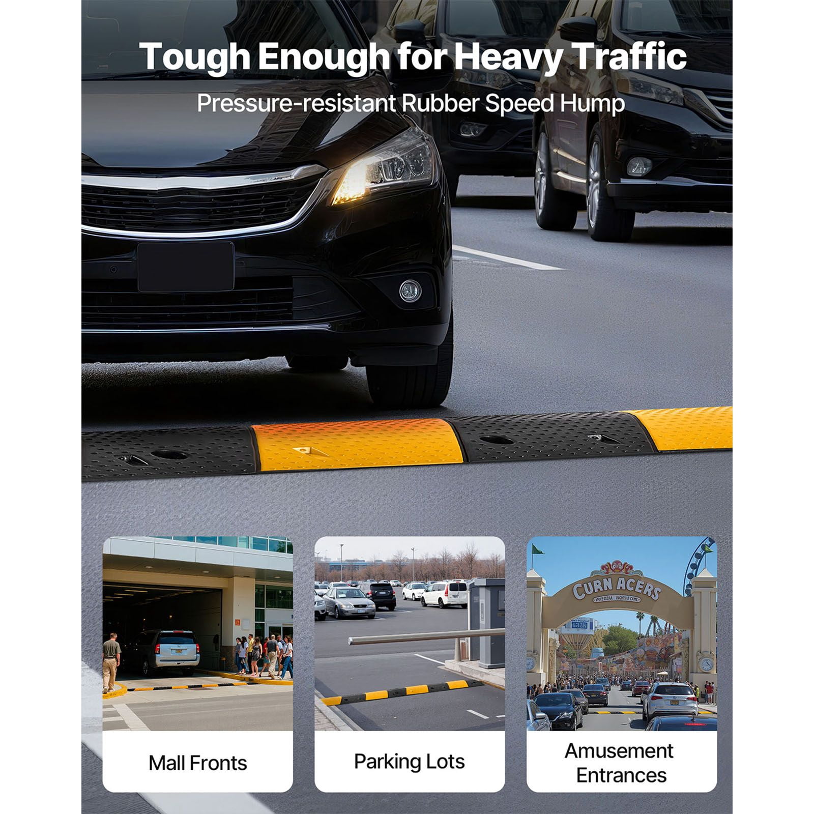 Heavy Duty 2-Channel Rubber Speed Bump (2-Pack) - 40" Length, 22,000 lb Axle Capacity, with Cable Protection Channels and Expansion Screws for Driveways, Roads, Asphalt & Concrete Surfaces