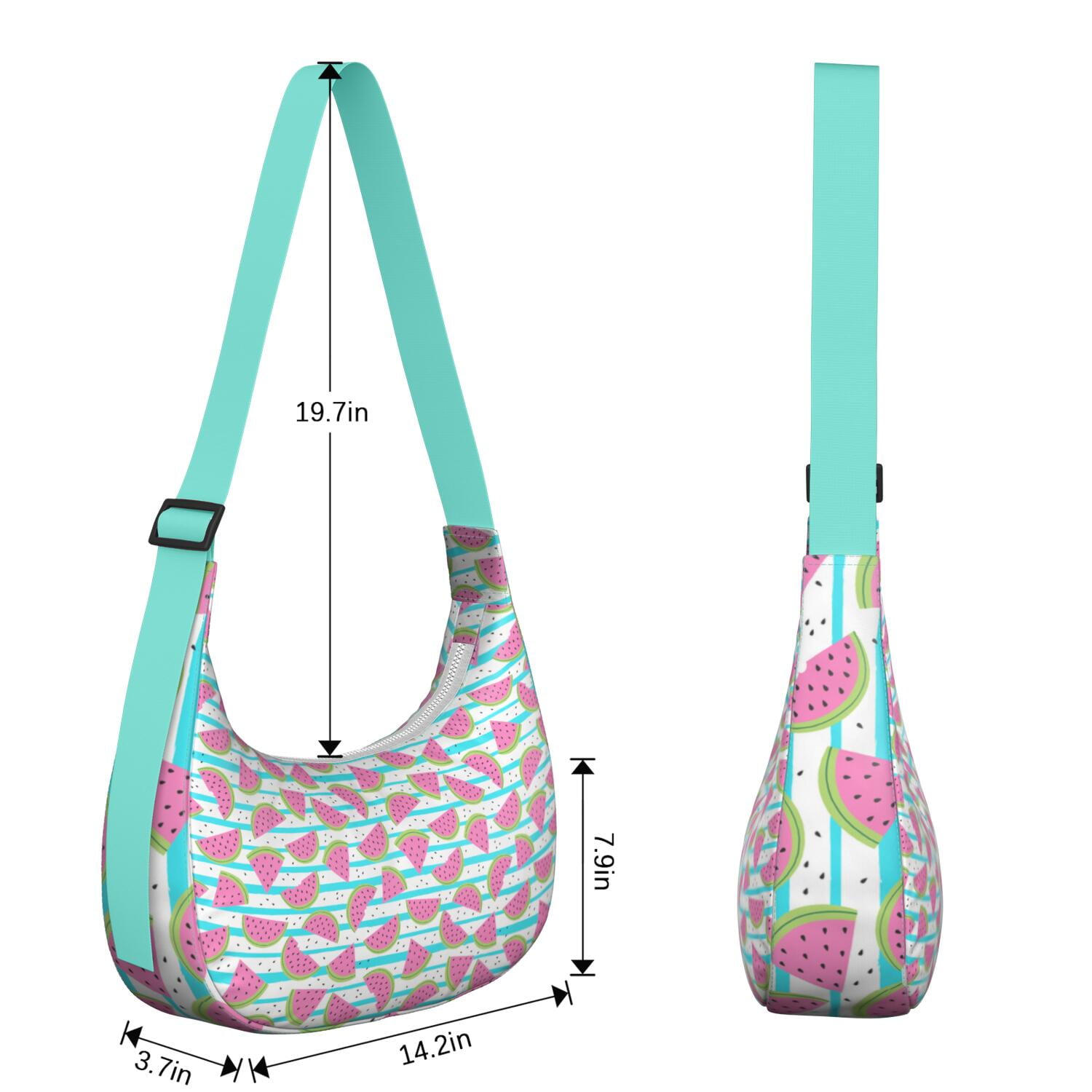 Watermelon Lovers Cute Print Hobo Purse for Women, Summer Fruit Crossbody Tote, Lightweight Water-Resistant Shoulder Bag, Tropical Sunshine Beach Design