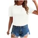thumbnail image 1 of Blusas de Manga Corta para las Mujeres de la Moda Color Sólido Botón de Verano con Cuello Redondo, Poliéster, 1 of 7