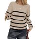 thumbnail image 1 of Suéter Corto de Cuello Redondo para Mujer, Larga, Tejido Grueso, Estilo Jersey, Ideal para Otoño Caqui y Negro M, 1 of 7