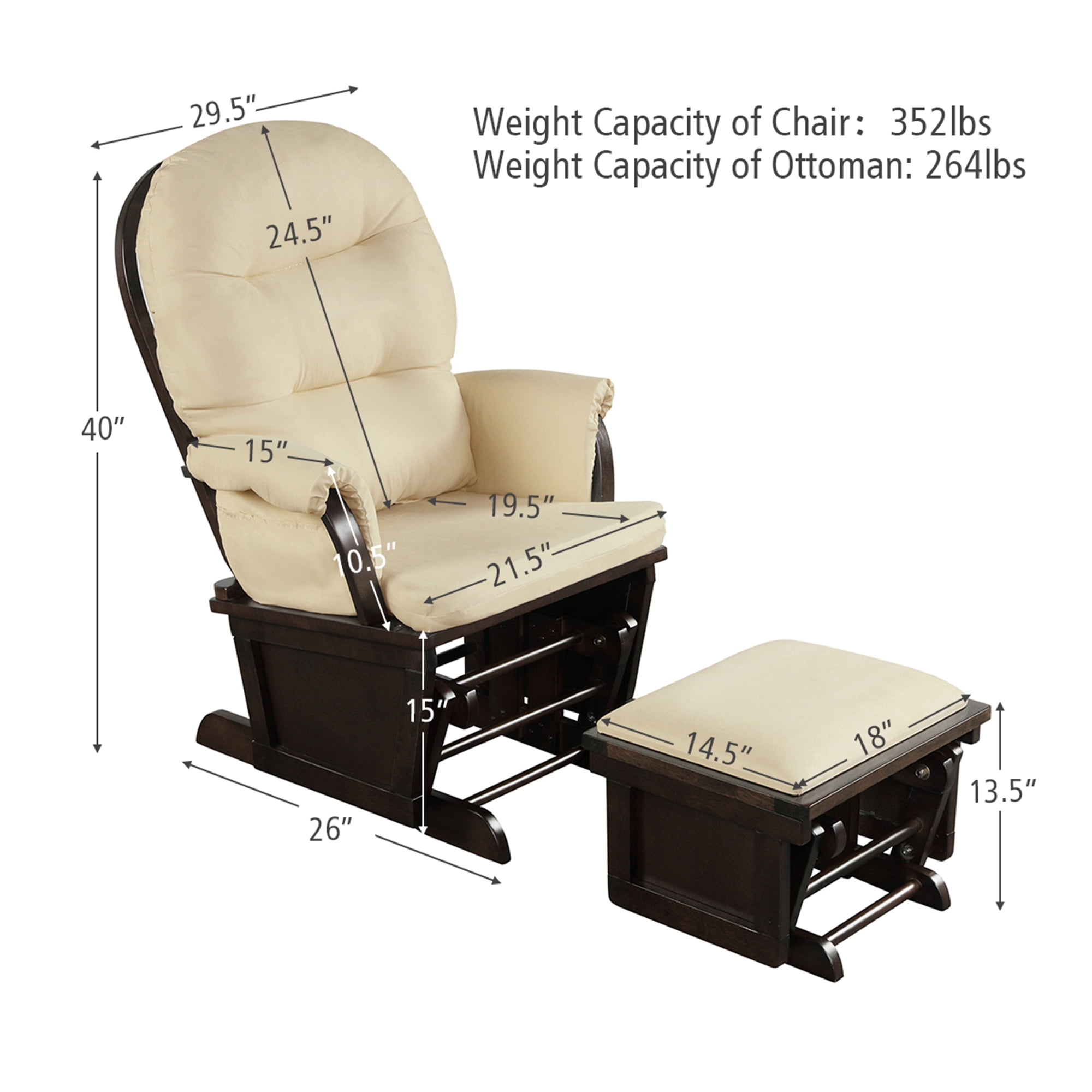 Gymax Wood Glider & Ottoman Cushion Set Baby Nursery Rocking Chair Beige