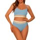 thumbnail image 1 of Conjuntos de bikini de dos piezas de talle alto con canalé para mujer, traje de baño con tirantes ajustables, color azul claro pequeño, 1 of 5