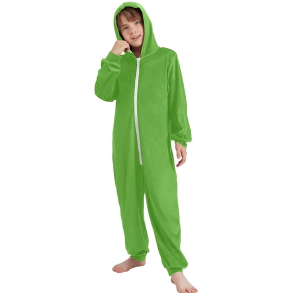 JOOGOO Grass Green Background Pattern Unisex Onesie Pajamas Jumpsuit Kids One-Piece Hooded Sleepwear 7-8T