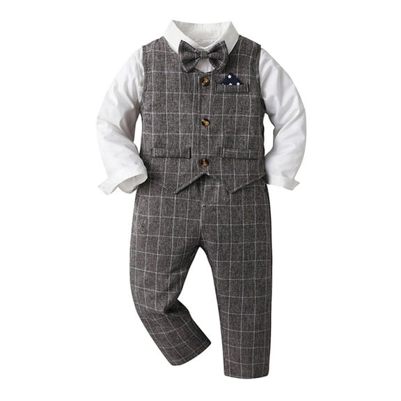 CUZIBR Toddler Boys Long Sleeve Shirt Plaid Shirt Tops Pants Coats With Tie 4pcs Child Kids Gentleman Outfits Trendy Dailywear For Child