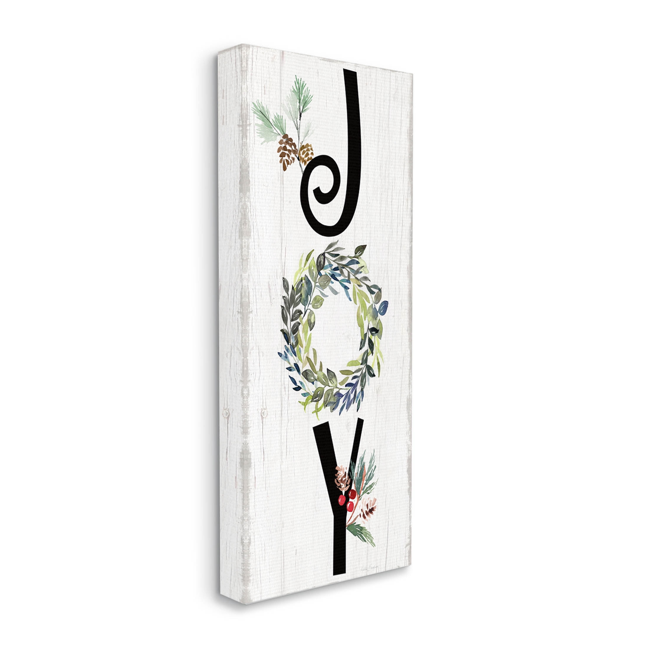 Stupell Industries Joy Seasonal Botanical Wreath Graphic Art Gallery Wrapped Canvas Print Wall Art, Design by Kristen Brockmon