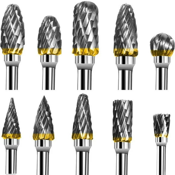 10pcs Shank Tungsten Carbide Milling Cutter Rotary Tool Burr Double Diamond Cut Rotary For Hand Tools Electric Grinding FWZ