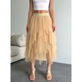 thumbnail image 6 of Womens Irregular Mesh Tulle Skirt High Waist Versatile Slimming Layered Tutu Skirt Champagne L, 6 of 7