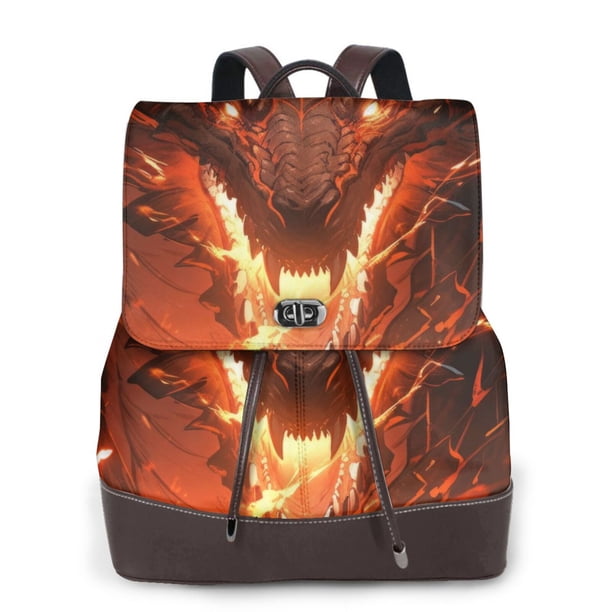 Balery Magma Fire Black Dragon Mochila de Cuero para Mujeres, Gran Capacidad, Bolsa de Viaje Multifuncional, Mochila de Cuero y Bolsa de Hombro para Mujeres