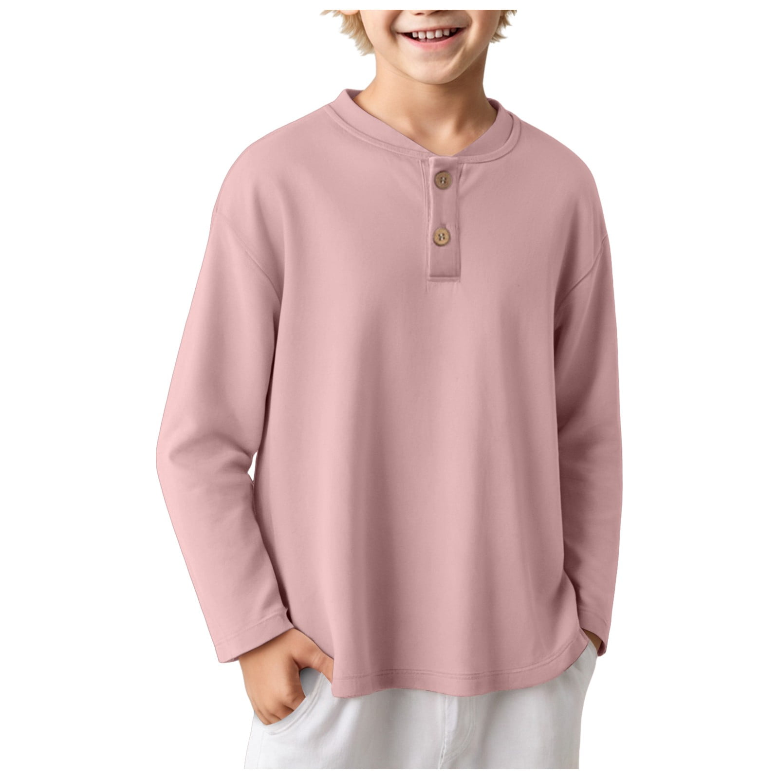 Staki Boy s Henley Long Sleeve Shirts Thermal Tops 3-16 Years Cotton Blend Knit Sweatshirt for School 3-16Y 13-14 Years