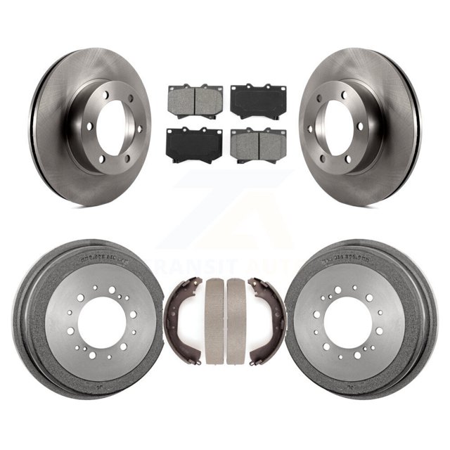 Transit Auto Front Rear Disc Brake Rotors Semi-Metallic Pads and Drum Kit for Car 2000-2002 Toyota Tundra 4.7" Plate Length K8S-103398