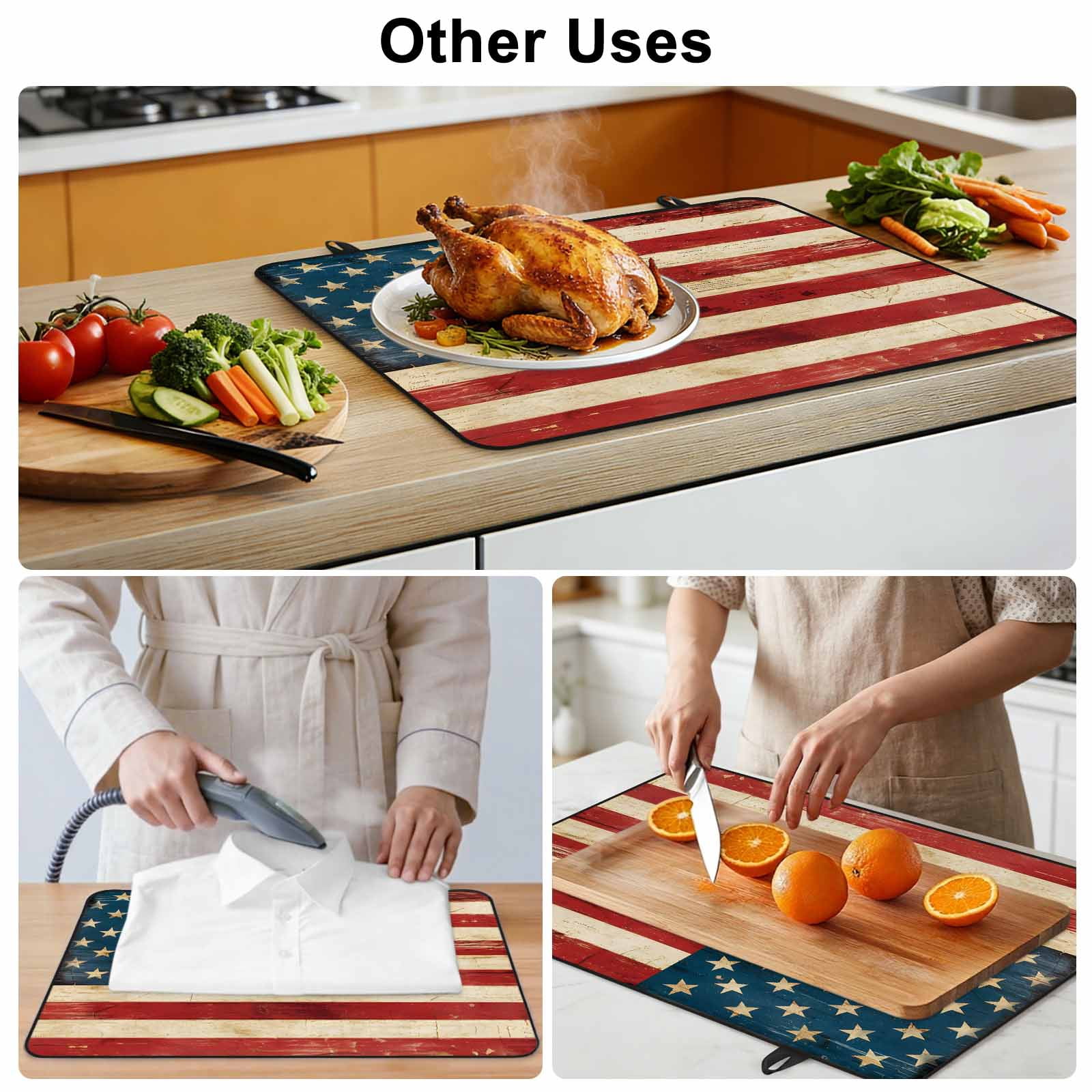 American Flag Stove Top Cover for Electric Stove, Heat-proof & Non Slip Glass Top Stove Cover Protector, Red Strip Vintage Shabby US Flag Kitchen Flat Cooktop Rubber Mat 24x21 Inches