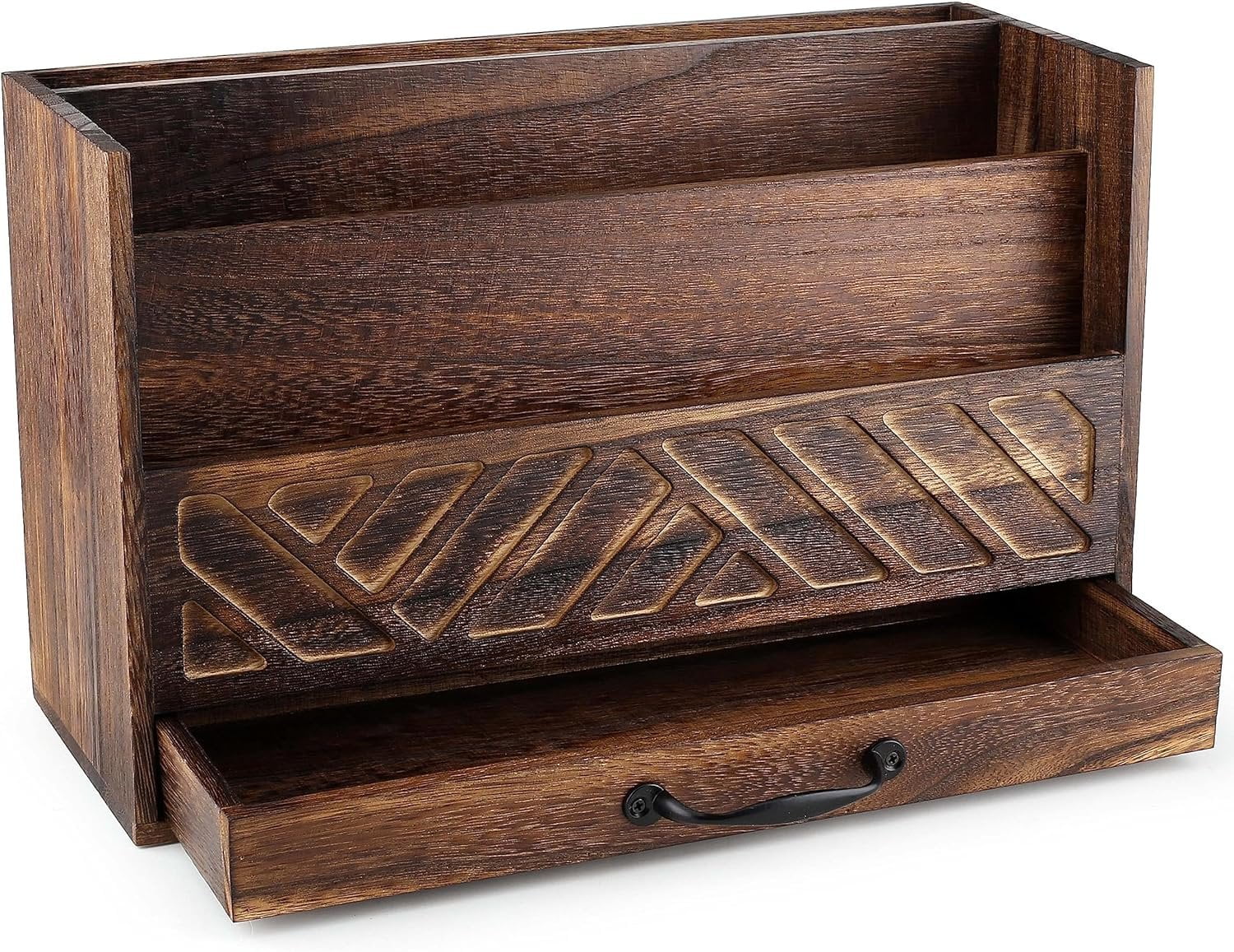 Saverstate Wood Office Desk Organizer with Drawer for Desktop Organization, Rustic Brown