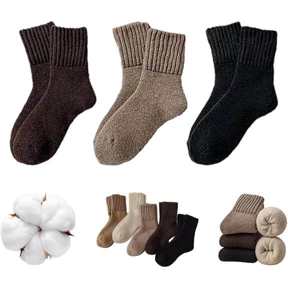 Winter Socks,2025 New Womens Solid Mid Calf Socks,3/5 Pairs Winter Soft Thermal Cotton Knit Sock