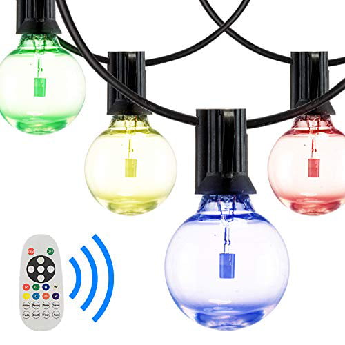 DGO String Lights RGB Color Changing 48FT with 15 Sockets Outdoor/Indoor Commercial Grade String Lights Warm White Patio Backyard Cafe Garden Hotel Party Decoration Decor
