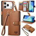 thumbnail image 1 of GANGXUN Wallet Case for iPhone 17 Pro , PU Leather Flip Cover with Card Slots, Zipper Pocket, Wrist Strap and Stand Function, 1 of 6
