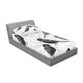 thumbnail image 2 of Ambesonne Grey Fitted Sheet & Pillow Sham Set, Birds and Floral Patterns, Twin, Grey White Black, 2 of 2